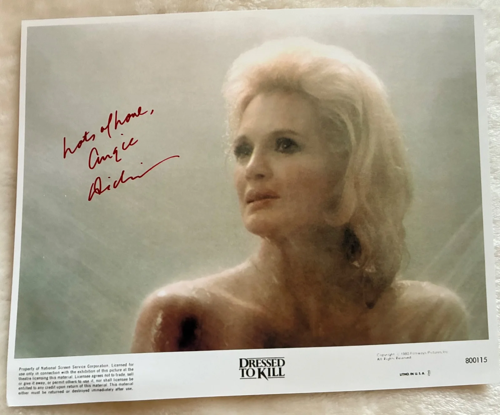 Angie Dickinson — ANGIE DICKINSON Signed 8x10 Dressed to Kill Photo Autographed Shower Scene COA