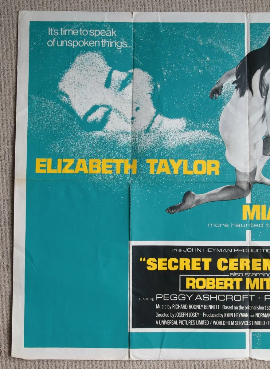 Vintage Secret Ceremony Film Poster Joseph Losey Mia Farrow Elizabeth Taylor, изображение 2