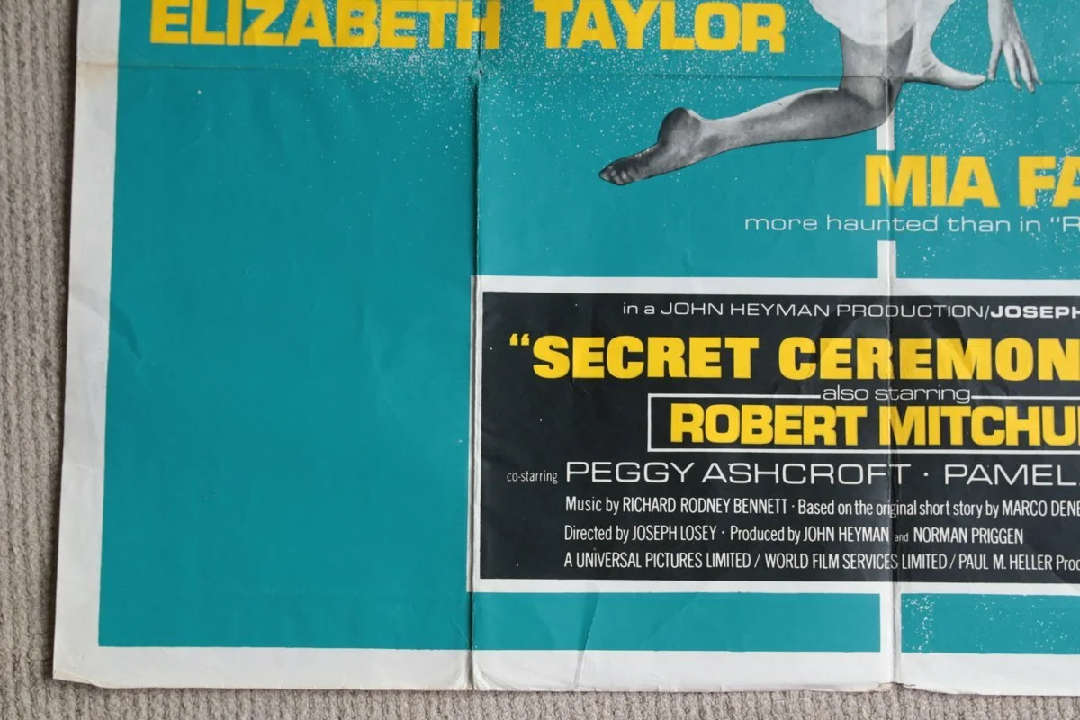 Vintage Secret Ceremony Film Poster Joseph Losey Mia Farrow Elizabeth Taylor, изображение 5