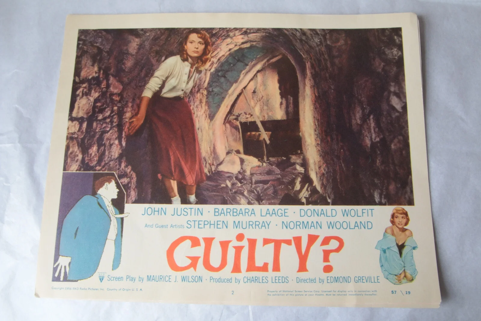 Set of 7 Vintage Guilty Lobby Cards - John Justin / Edmond Greville 1956 57 / 19, изображение 4