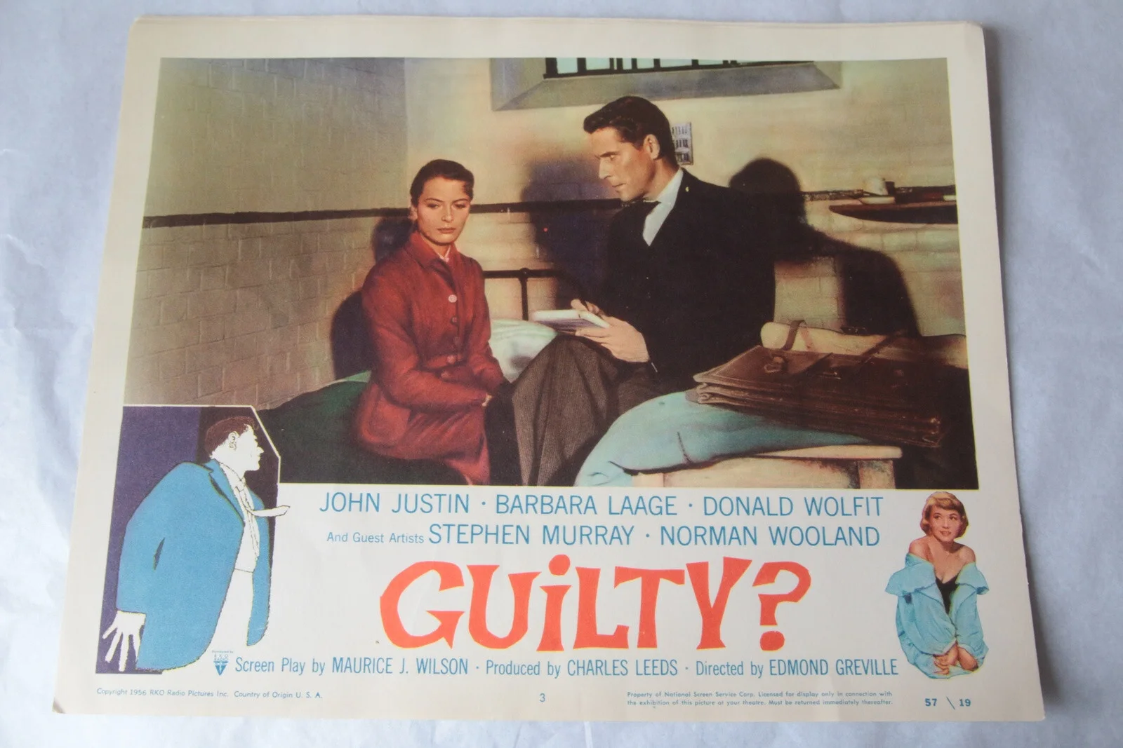 Set of 7 Vintage Guilty Lobby Cards - John Justin / Edmond Greville 1956 57 / 19, изображение 5