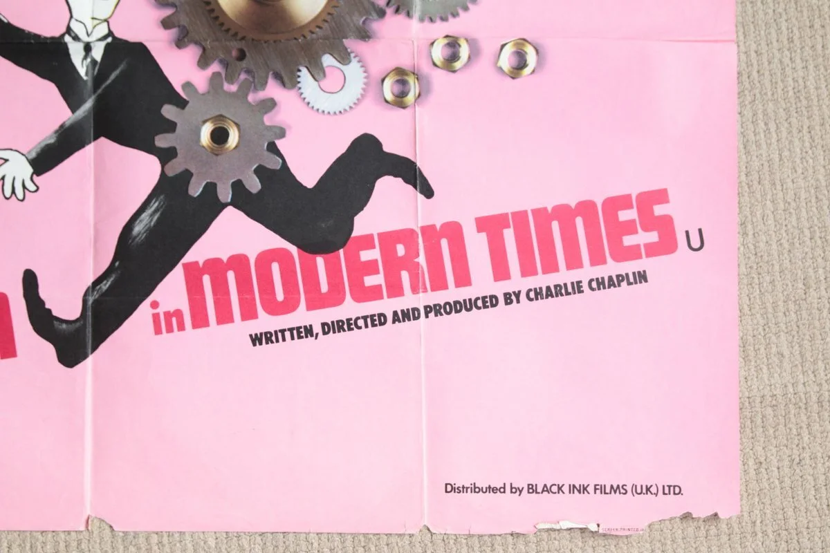 Vintage Modern Times Charlie Chaplin Black Ink Films PInk 1972 UK quad, изображение 4