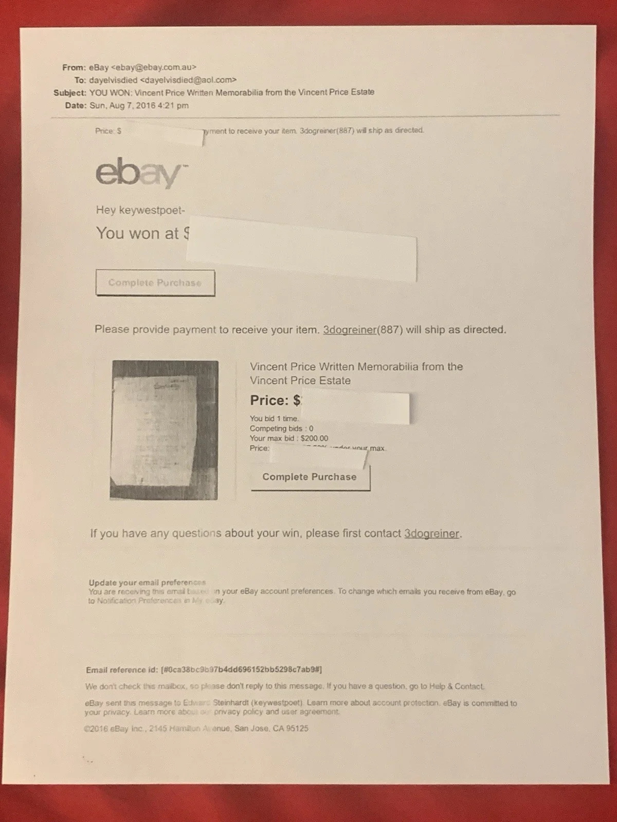 Vincent Price — Vincent Price Estate Vincent Has Handwritten a Poem In German! Rare! 18d, изображение 4