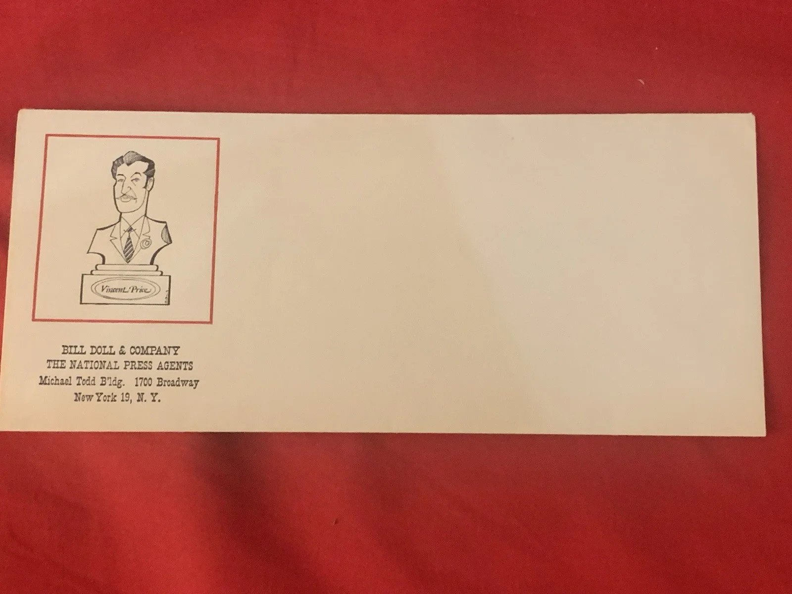 Vincent Price Estate Caricature On Press Agent Envelope! 18f, image 2