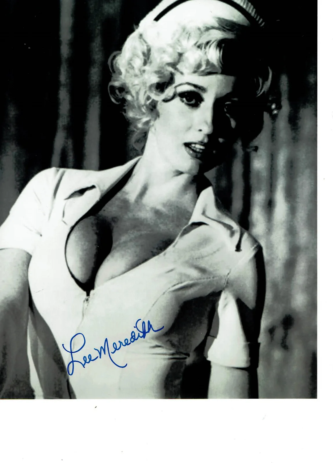 Lee Meredith — Sexy Playboy model & MILLER LITE Lee Meredith autographed 8x10 as nurse