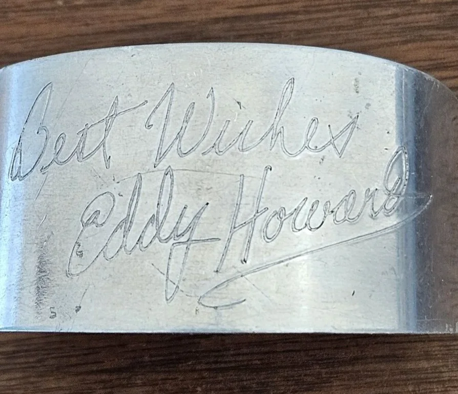 1940s autograph Eddy Howard bracelet cuff signature on metal Big Band bandleader, изображение 2