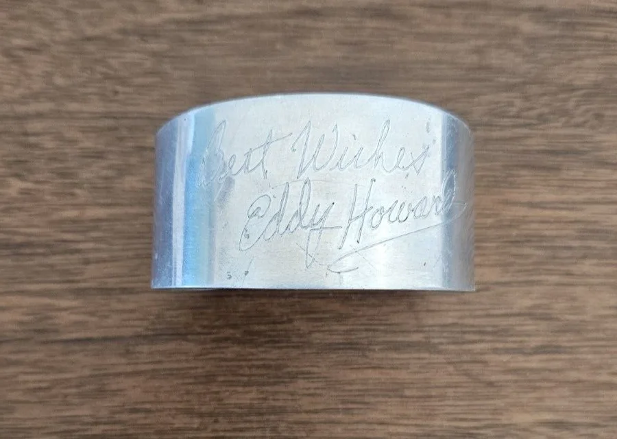 1940s autograph Eddy Howard bracelet cuff signature on metal Big Band bandleader, изображение 4