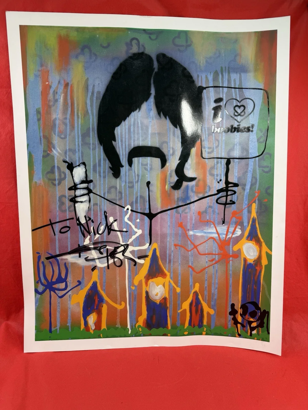 RARE Original Tom Delong Blink 182 Signed Lithograph Breast Cancer Awareness, image 2