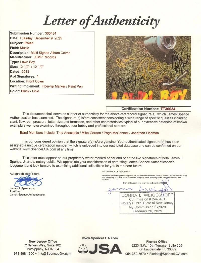 Trey Anastasio, Jon Fishman, Mike Gordon, Page McConnell — Phish Full Band Signed Autograph Album Record - Jon Fishman Trey Mike Page JSA, изображение 4