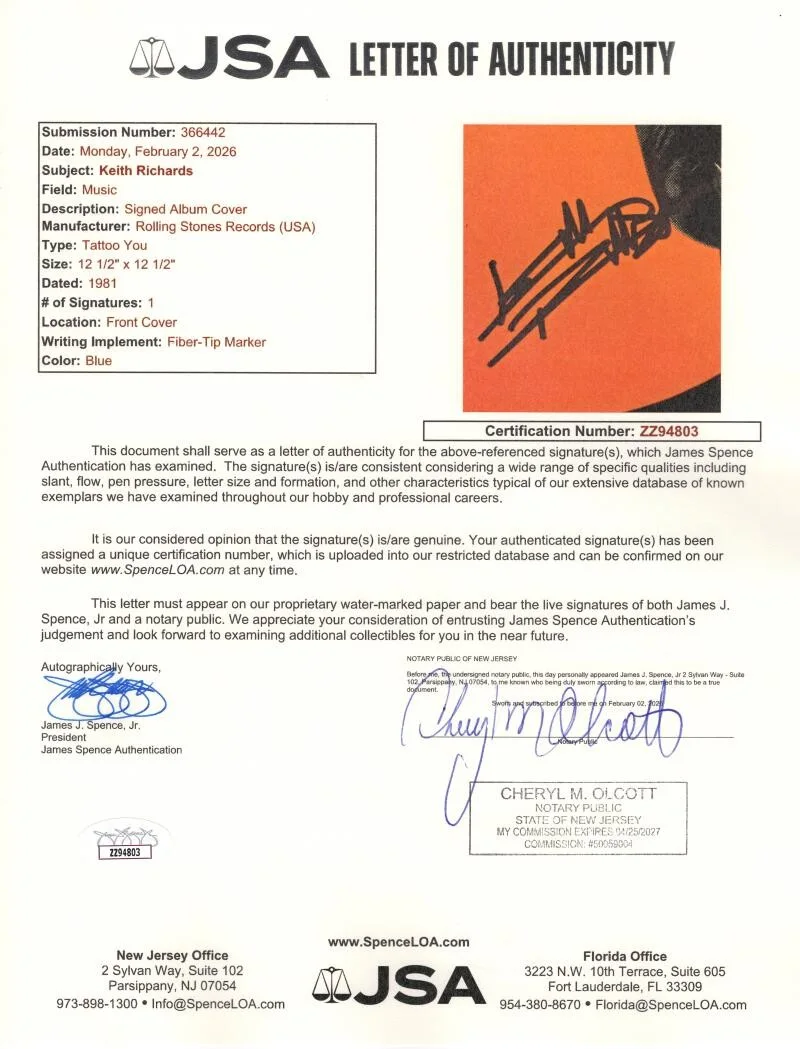 Keith Richards — Keith Richards Rolling Stones Signed Autograph Tattoo You Album Record - JSA COA, image 3