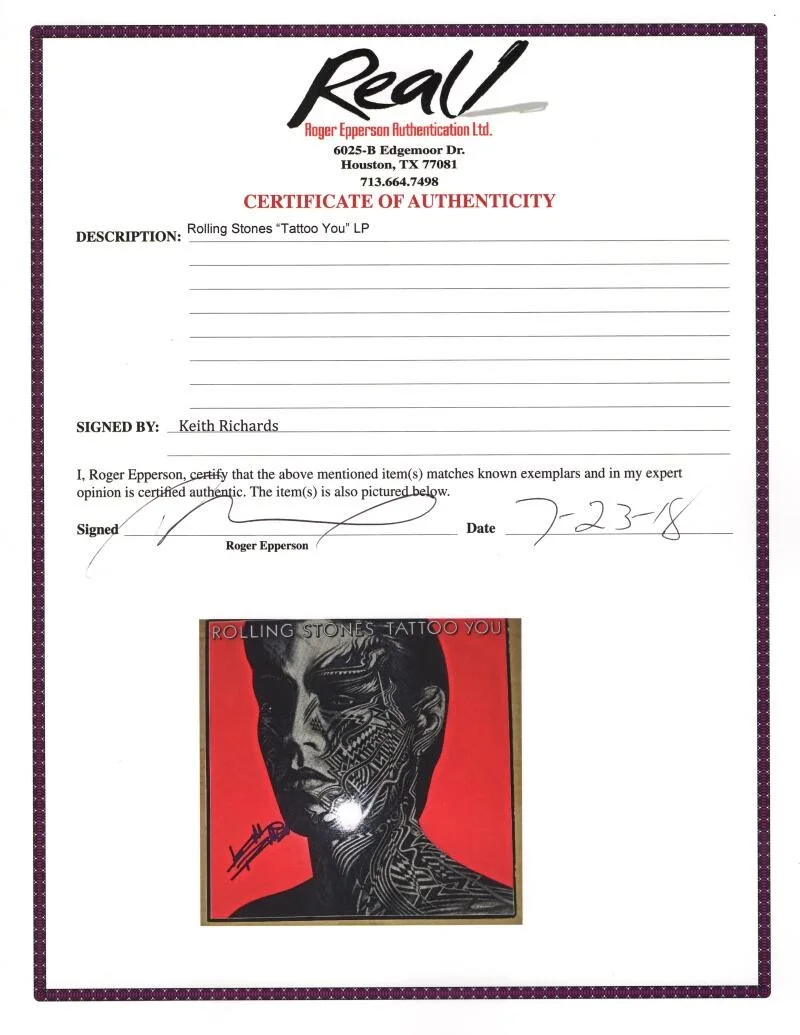 Keith Richards — Keith Richards Rolling Stones Signed Autograph Tattoo You Album Record - JSA COA, image 4