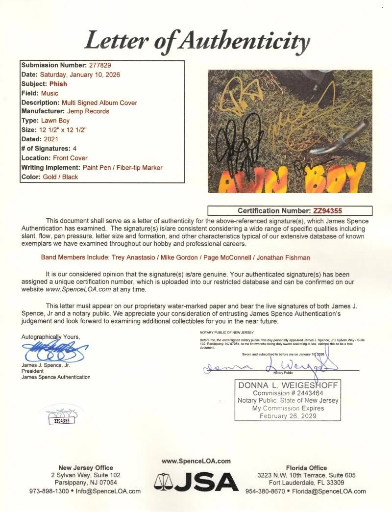 Trey Anastasio, Jon Fishman, Mike Gordon, Page McConnell — Phish Band Signed Autograph Lawn Boy Album Record Jon Fishman Trey Mike Page JSA, image 3