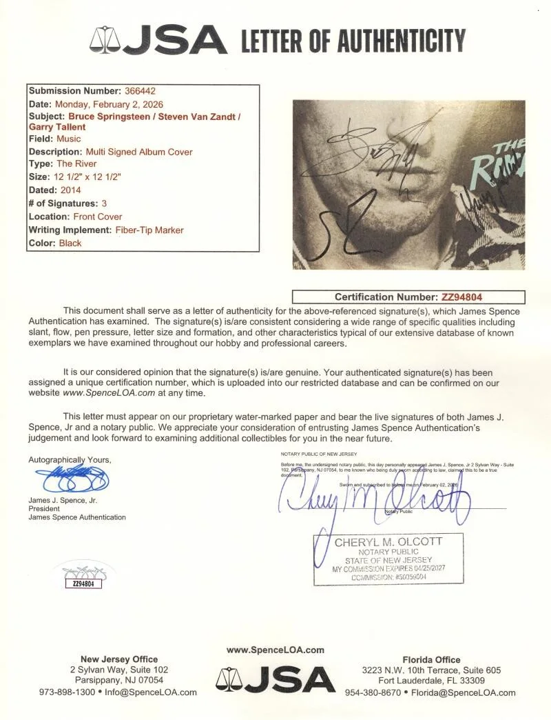 Bruce Springsteen, Garry Tallent, Steven Van Zandt — Bruce Springsteen & Steven Van Zandt +1 Signed Autograph Album Record w/ JSA COA, изображение 3