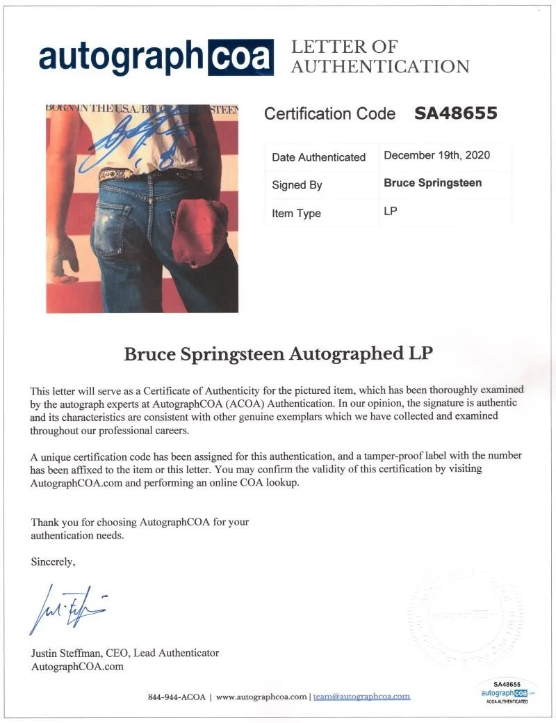 Bruce Springsteen — Bruce Springsteen Signed Autograph Born in the USA Album w/ Guitar Sketch JSA, изображение 5