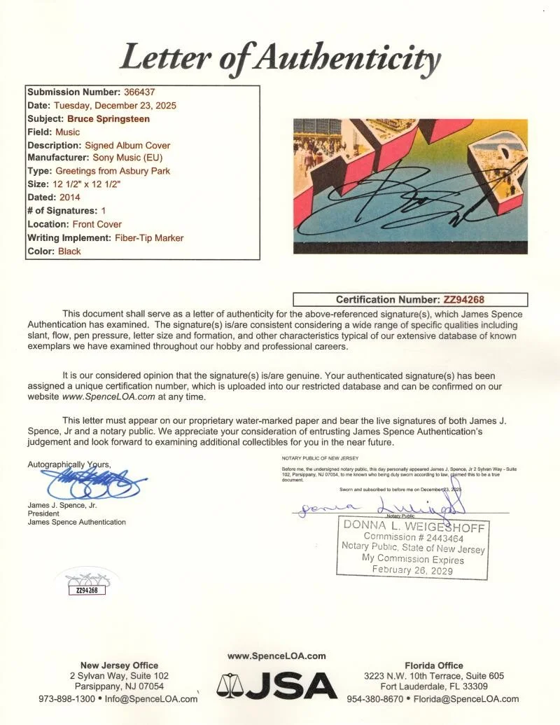 Bruce Springsteen — Bruce Springsteen Signed Autograph Greetings from Asbury Park Album Record JSA, image 3