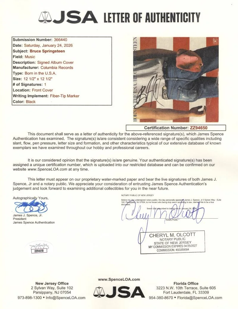 Bruce Springsteen — Bruce Springsteen Signed Autograph Born in the USA Album Vinyl Record w/ JSA COA, изображение 3