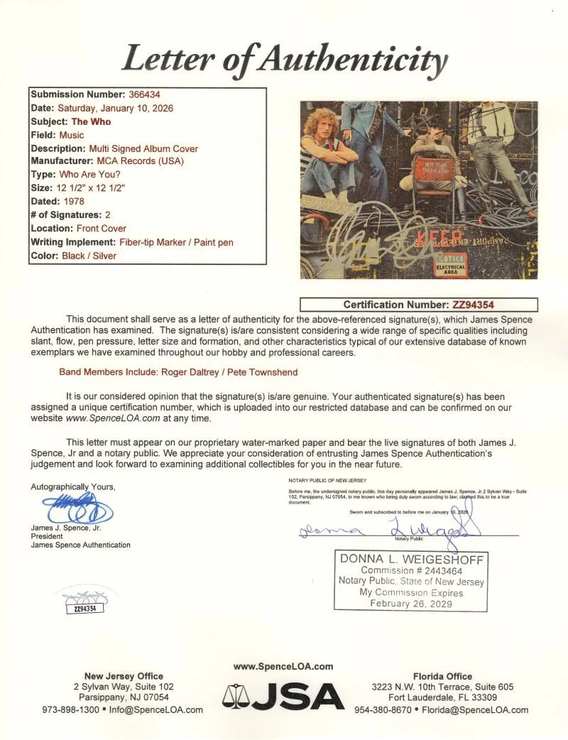 Roger Daltrey, Pete Townshend — Roger Daltrey & Pete Townshend Signed Autograph Who Are You Album Record JSA COA, изображение 3