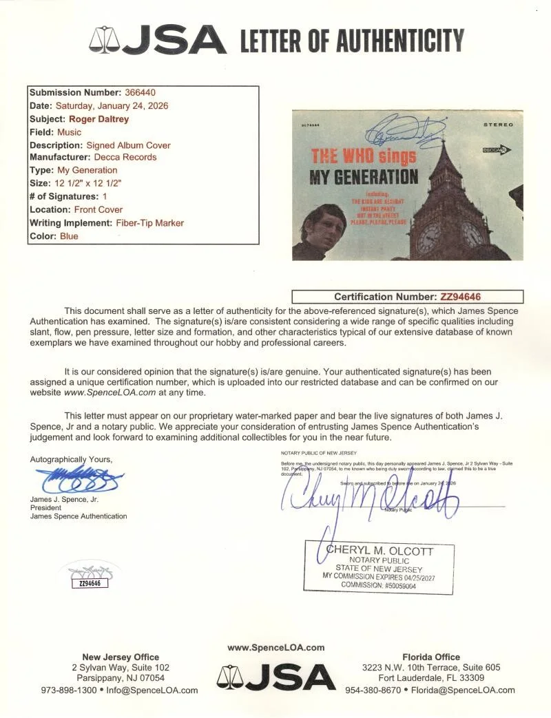 Roger Daltrey — Roger Daltrey Signed Autograph Album Record The Who Sings My Generation JSA COA, image 3