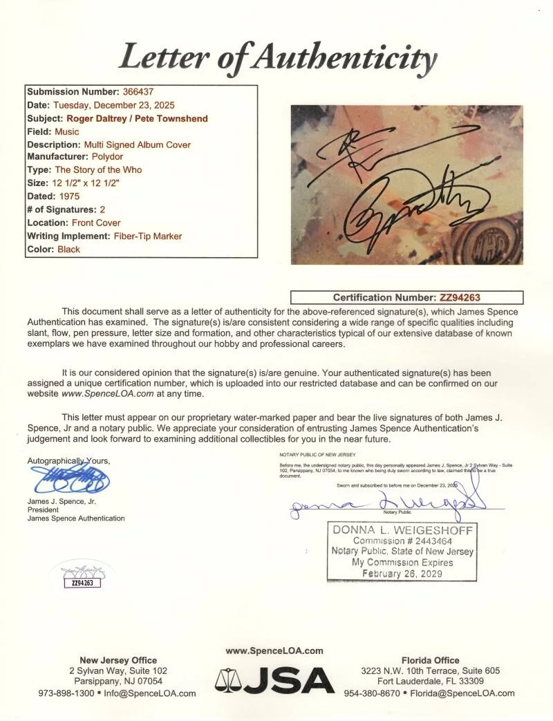 Roger Daltrey, Pete Townshend — Roger Daltrey & Pete Townshend Signed Autograph The Who Album Record w/ JSA COA, изображение 3