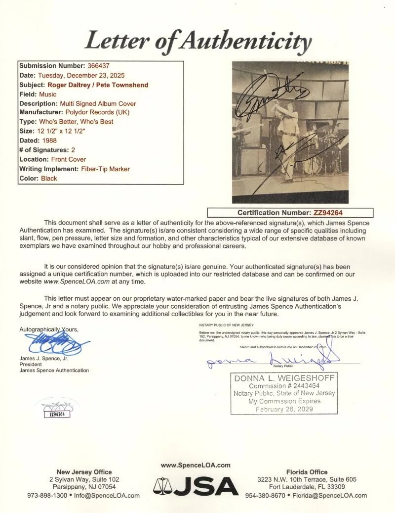 Roger Daltrey, Pete Townshend — Roger Daltrey & Pete Townshend Signed Autograph The Who Album Record - JSA COA, image 3