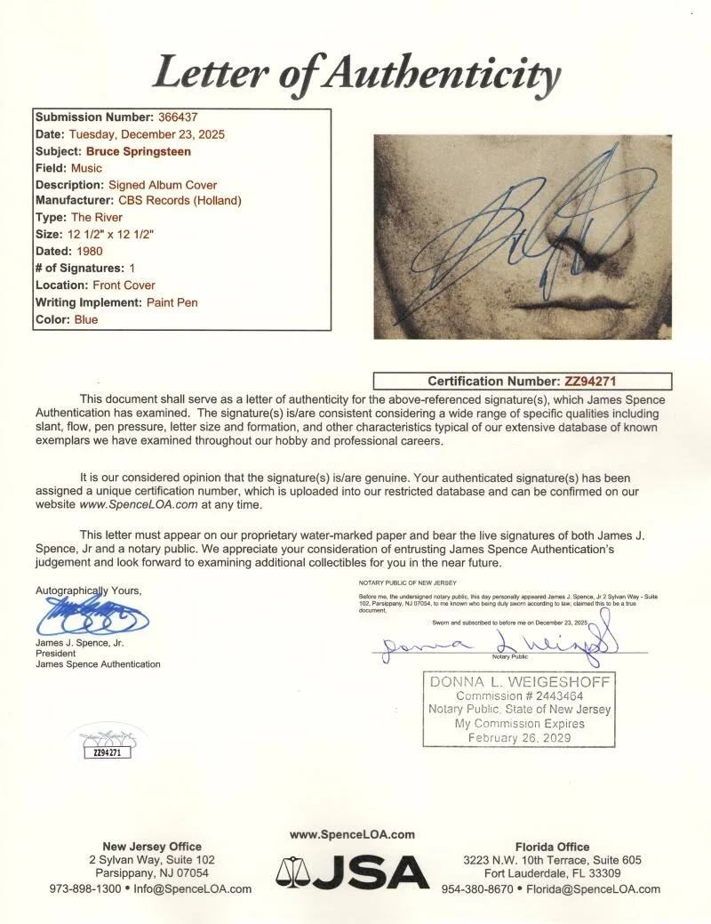 Bruce Springsteen — Bruce Springsteen Signed Autograph Album Vinyl Record LP - The River w/ JSA COA, image 3