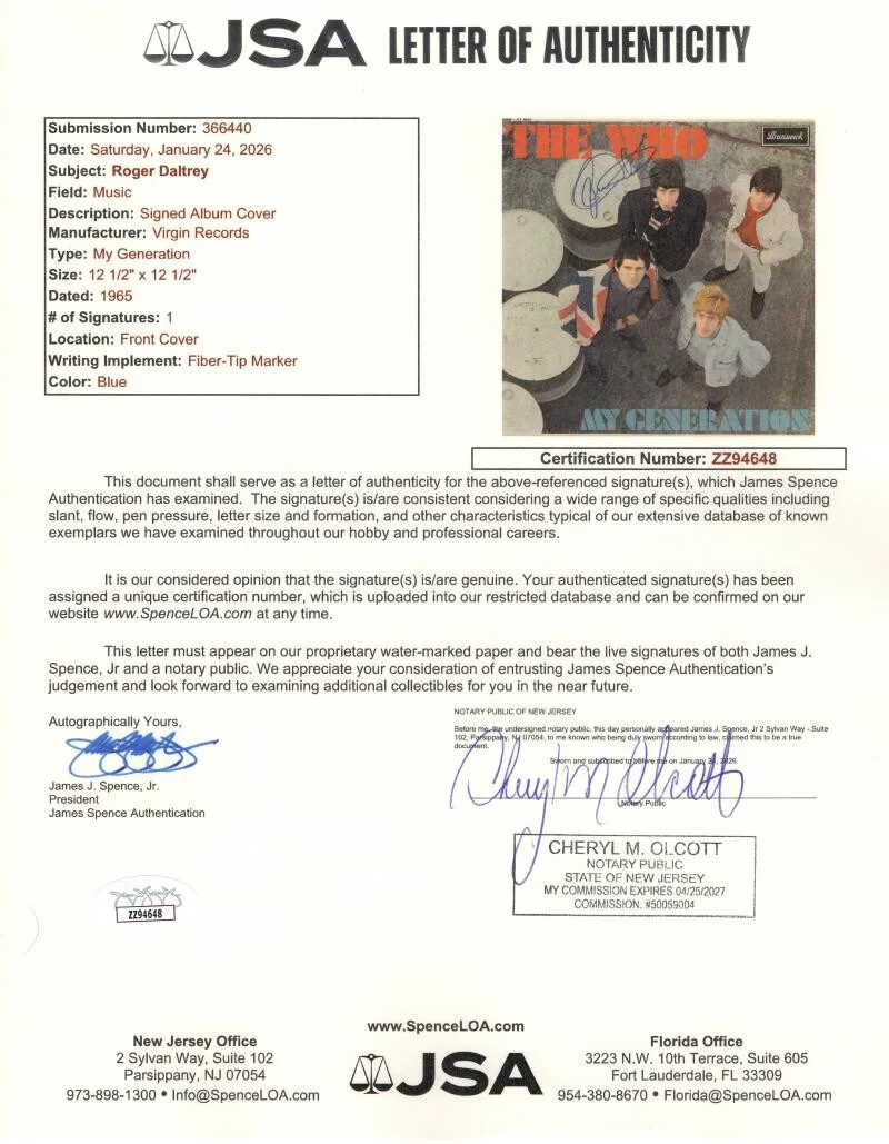 Roger Daltrey — Roger Daltrey The Who Signed Autograph Album Vinyl Record My Generation JSA COA, изображение 2