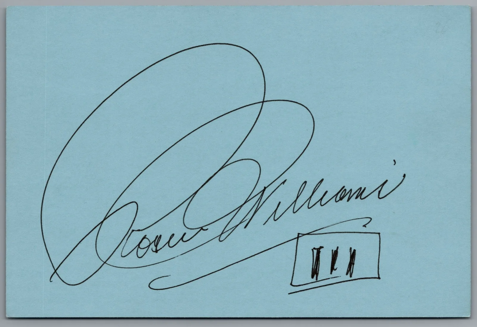 Roger Williams — Roger Williams Signed 4x6 Index Card Pianist, Sketch Autographed