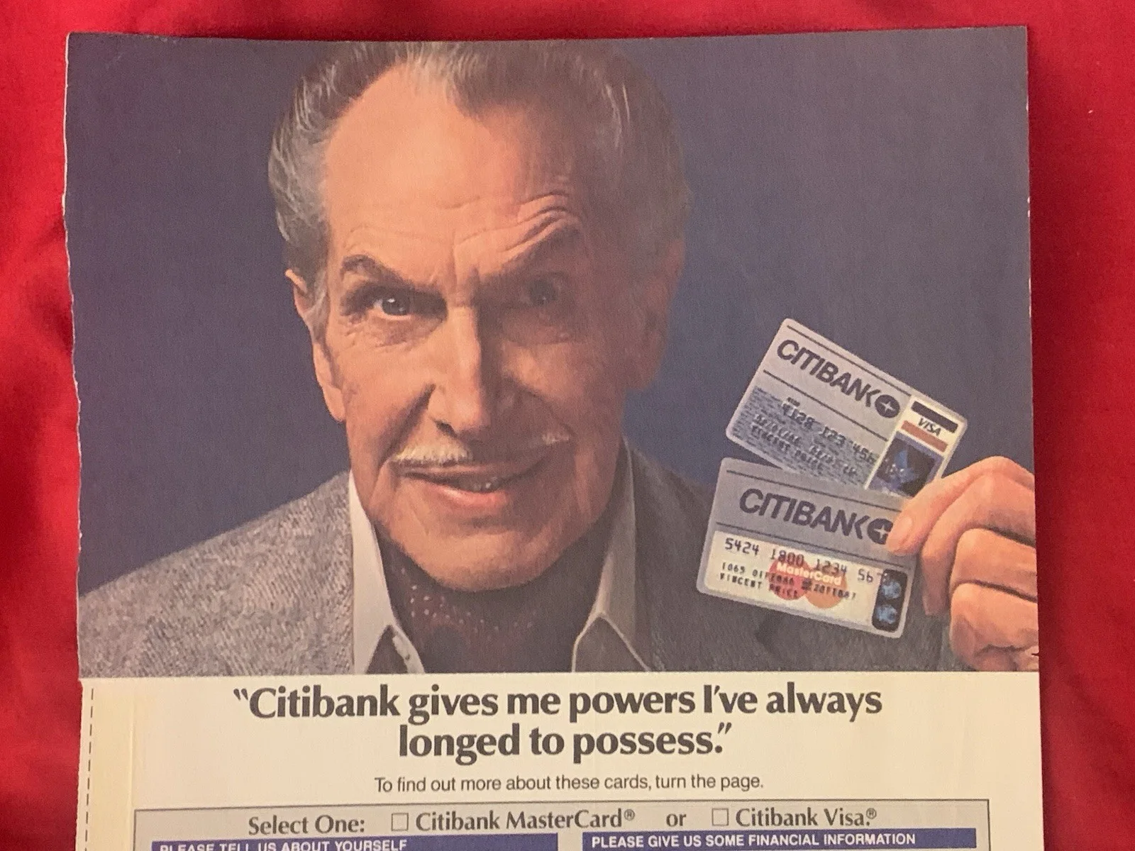 Vincent Price Estate Ghoulishly Dapper Vincent Price Citibank Advertisement 18b, изображение 2