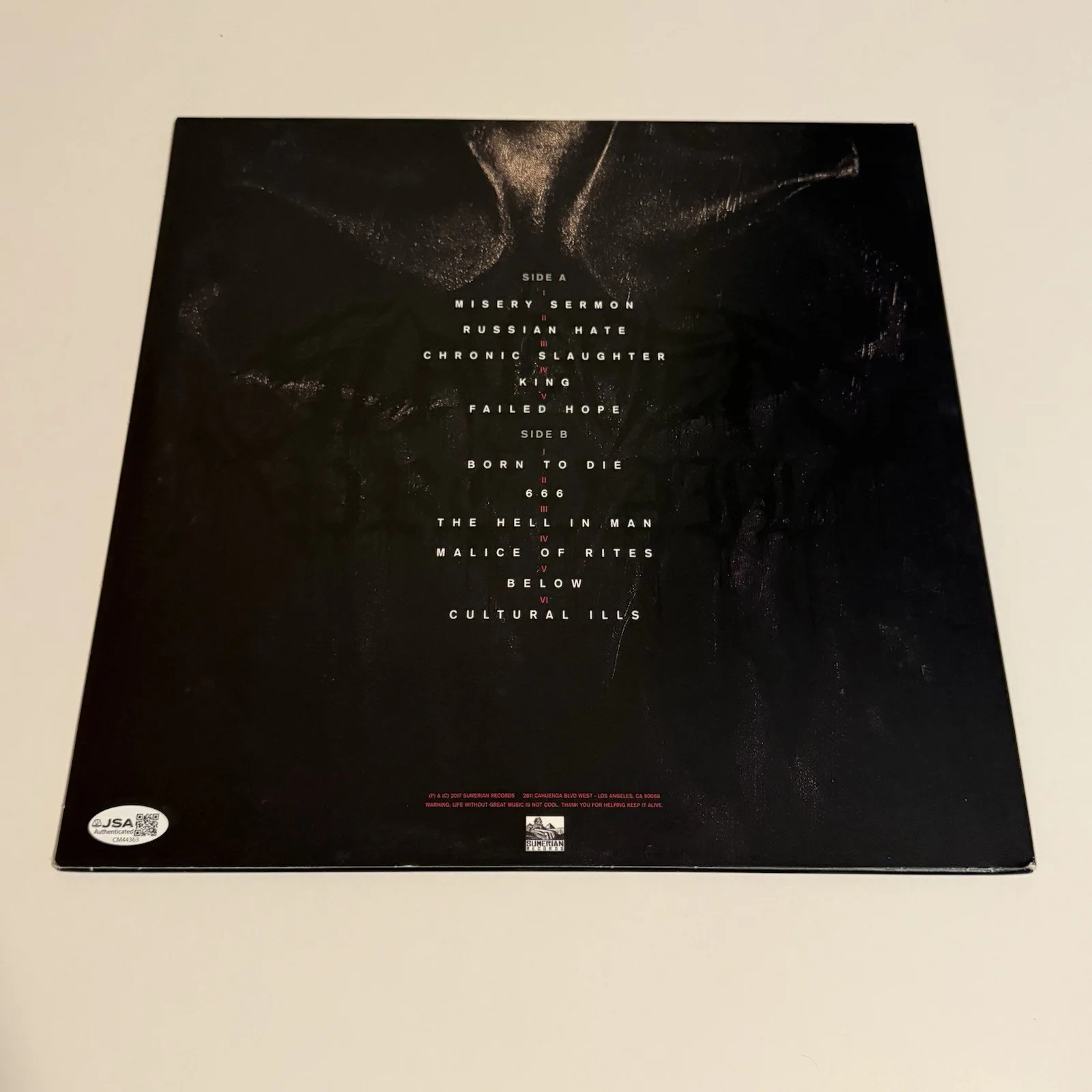 ALEX TERRIBLE SLAUGHTER TO PREVAIL SIGNED MISERY SERMON VINYL RECORD +1 JSA COA, image 3