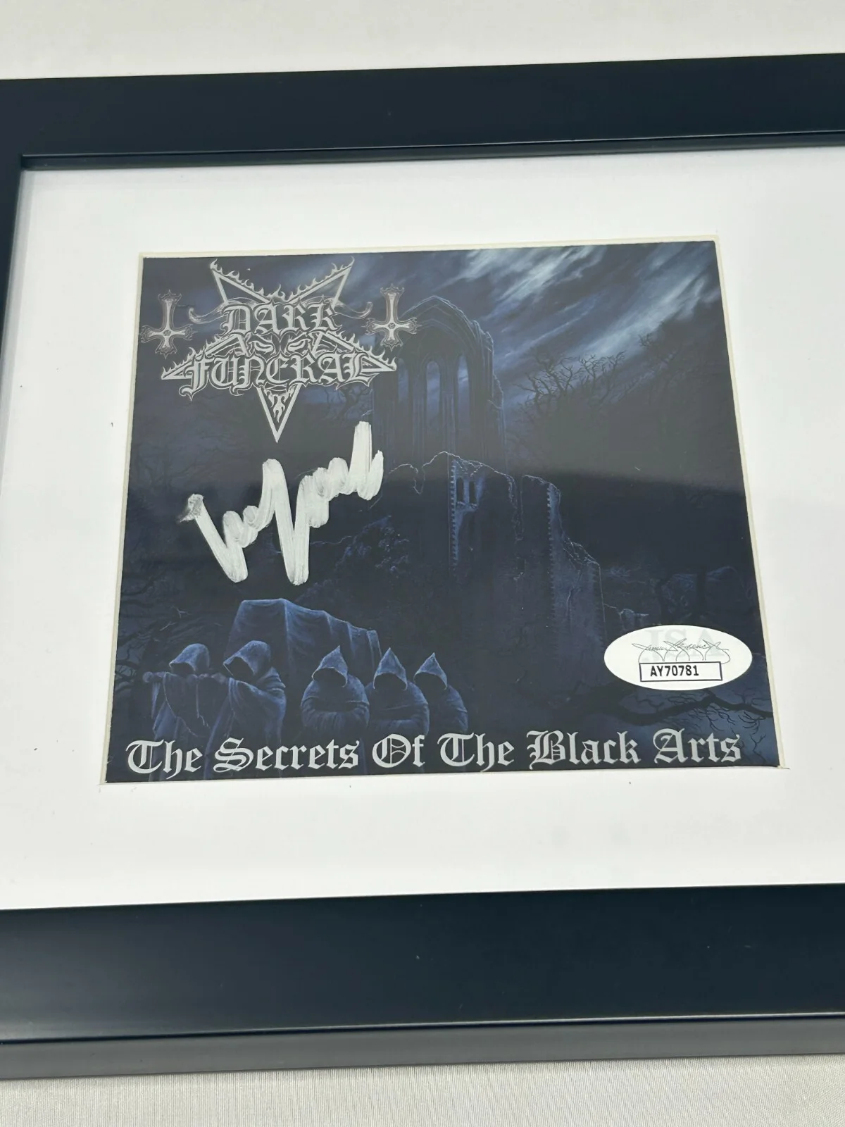 Lord Ahriam of Dark Funeral signed Secrets Of Black Arts Framed CD Cover JSA COA, изображение 2