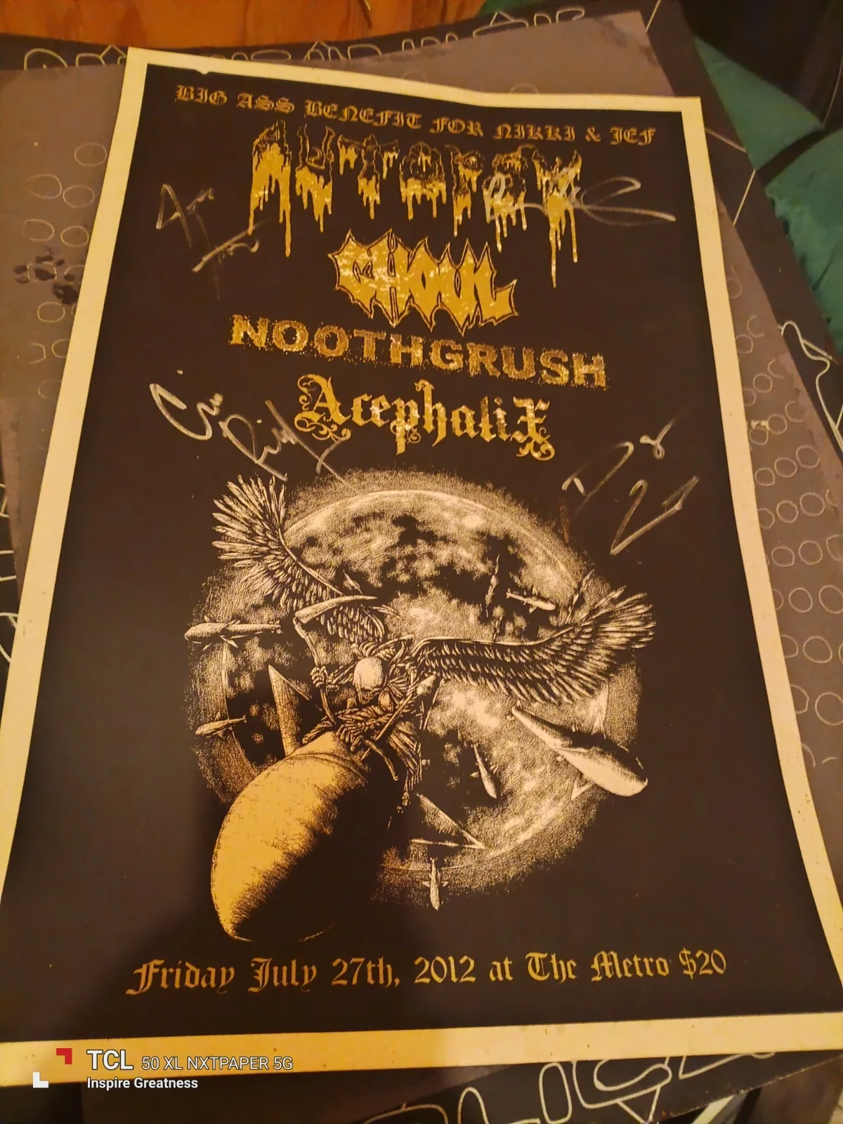 Autopsy Ghoul Noothgrush Acephalix Autographed 2012 Original Concert Poster, изображение 2