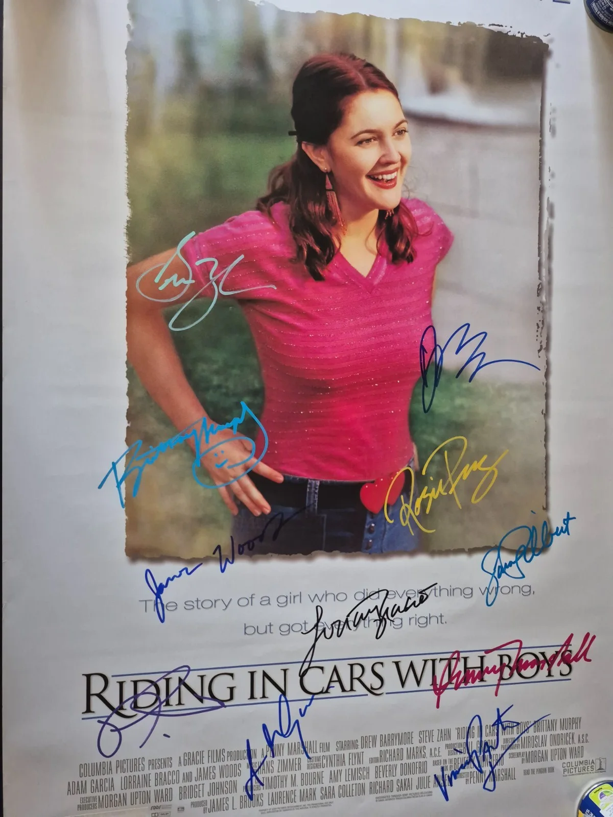 SEE BELOW — RIDING IN CARS WITH BOYS-CAST SIGNED MOVIE POSTER-w/COA ekim, изображение 3