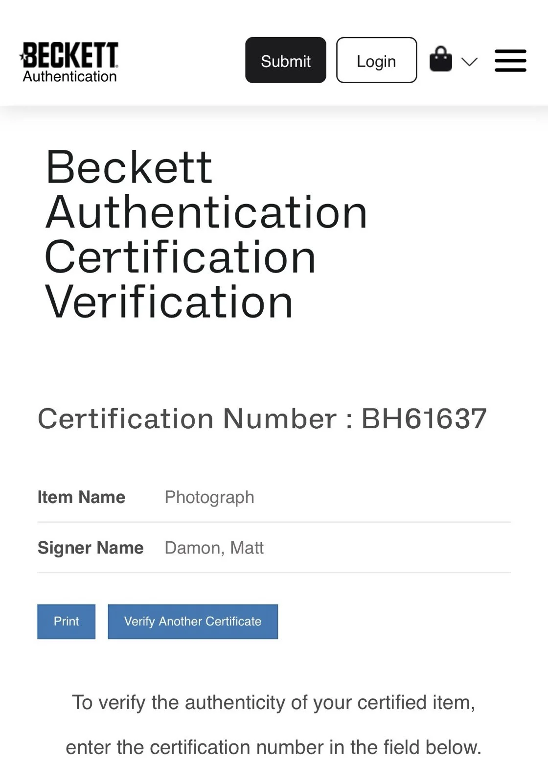 Matt Damon Signed Autographed 8x10 Photo Beckett BAS COA, image 2