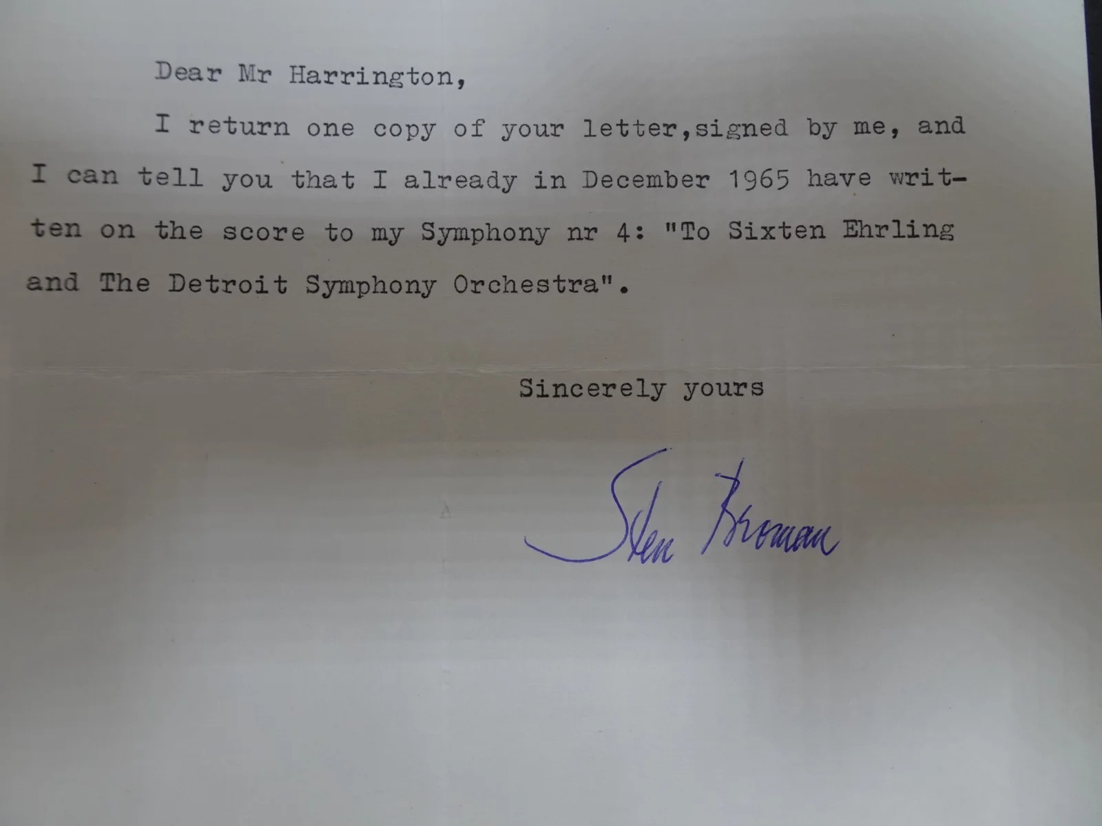 Sten Broman — Sten Broman Swedish Composer Autograph Letter to Symphony Manager H. Harrington, image 5
