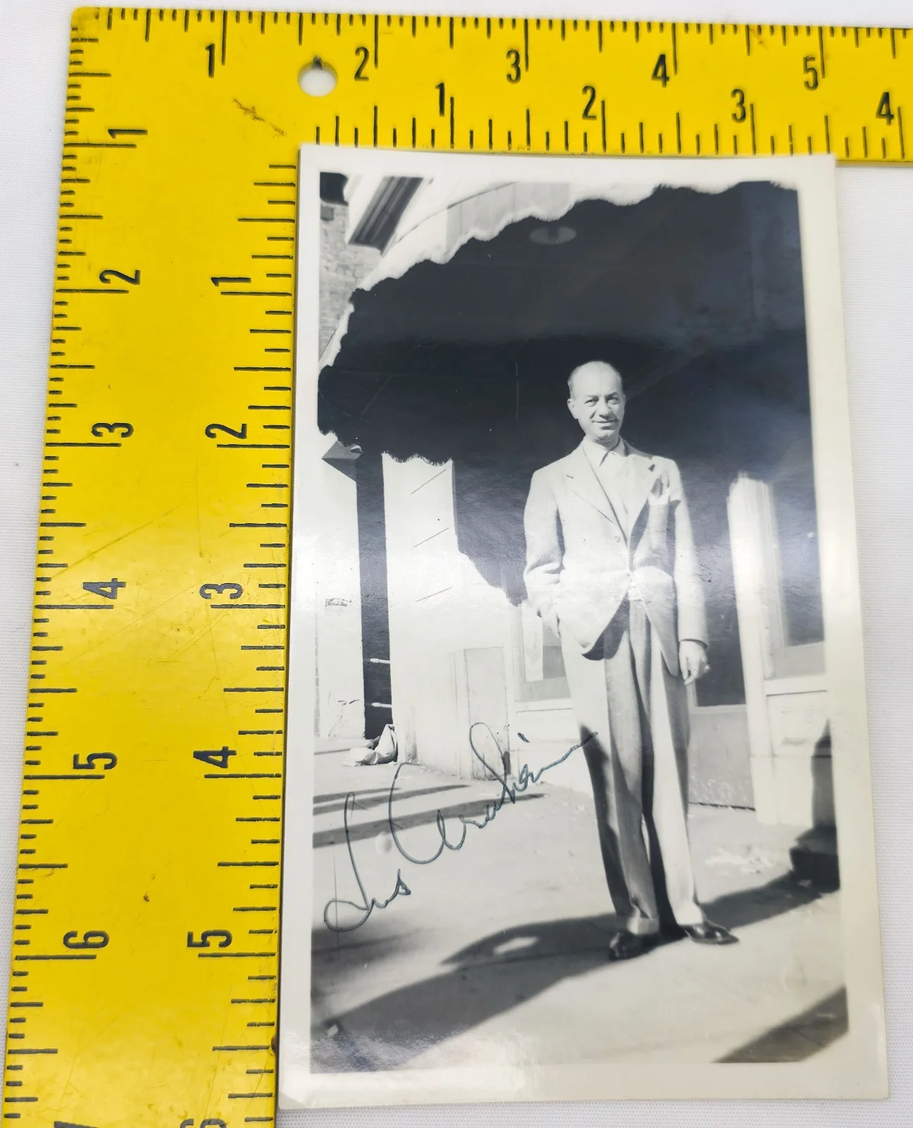 Vintage 1950s B&W Hand Signed Candid Photo Autograph Unidentified in Light Suit, image 4