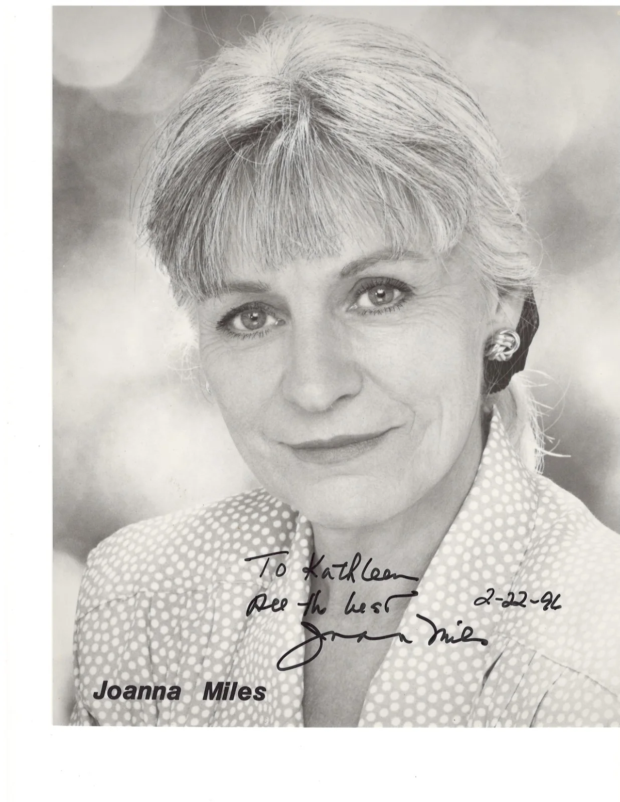 Joanna Miles — Joanna Miles Signed 8x10 B/W Promo Photo — Laura Wingfield The Glass Menagerie