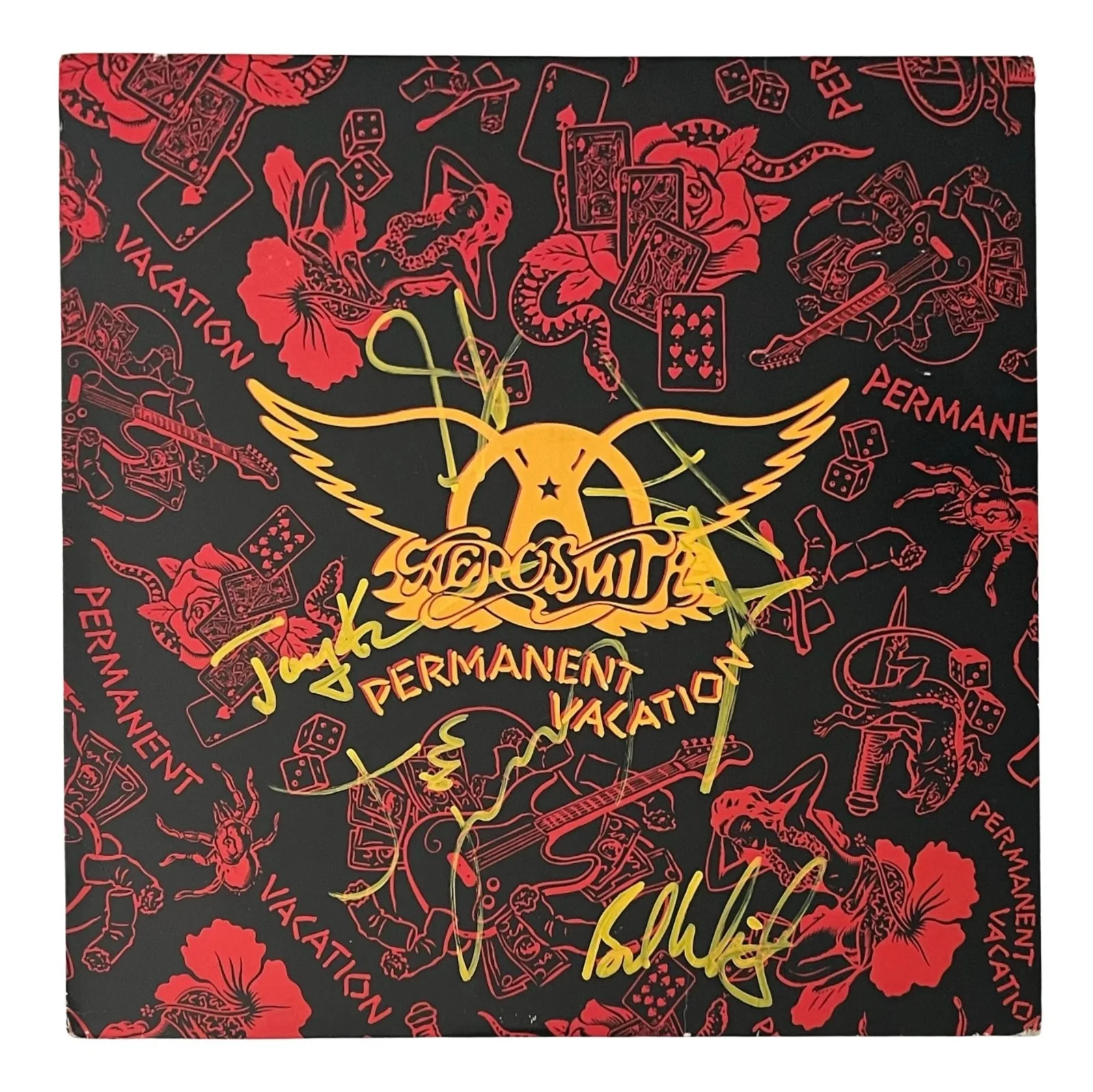 AEROSMITH x5 STEVEN TYLER Band Signed PERMANENT VACATION Record EPPERSON COA, image 2