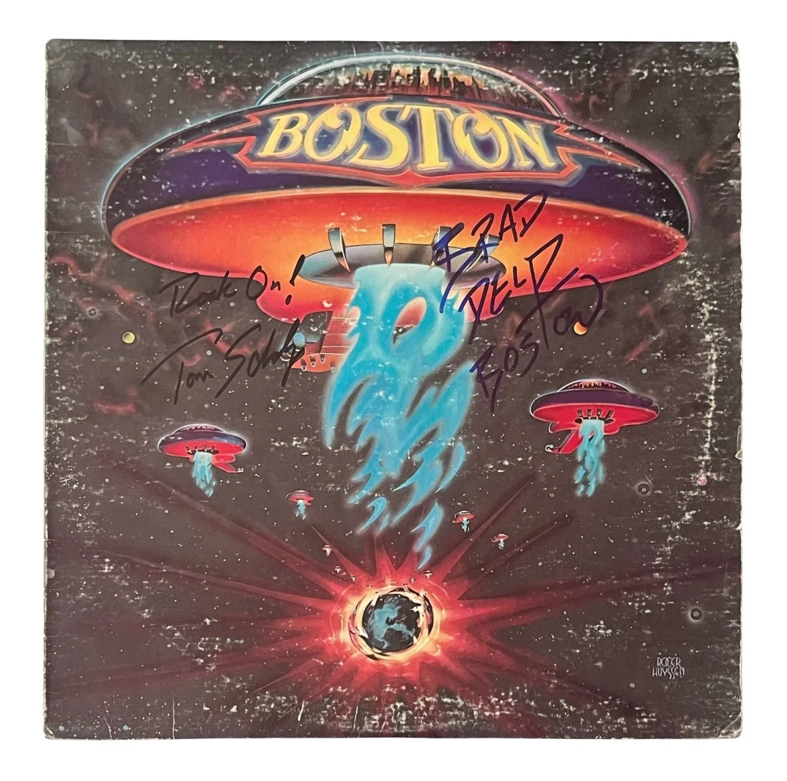 TOM SCHOLZ & BRAD DELP Signed BOSTON SELF-TITLED Vinyl Record ROGER EPPERSON COA, image 2