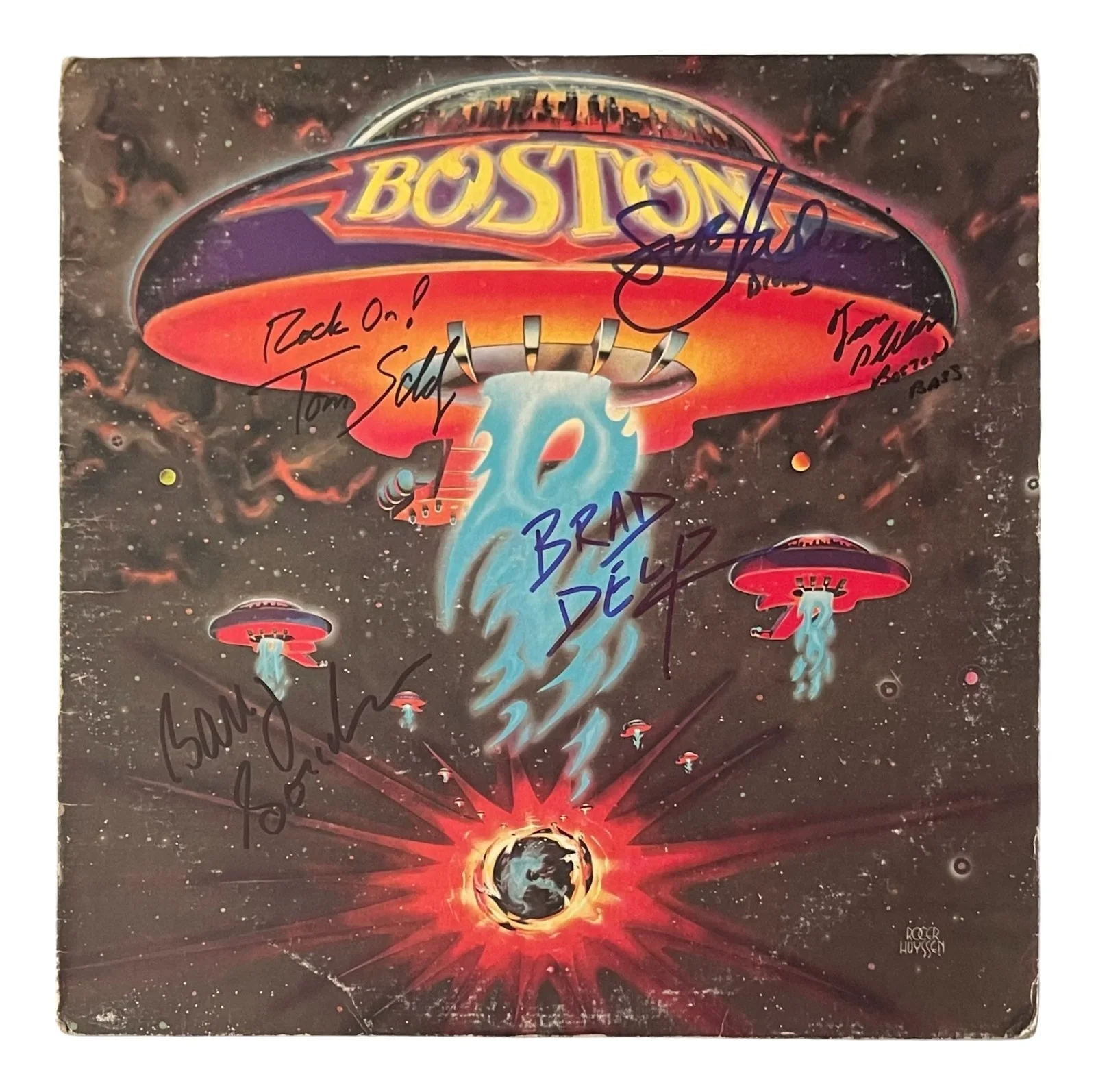 BOSTON x5 TOM SCHOLZ BRAD DELP Band Signed SELF-TITLED Vinyl Record EPPERSON COA, image 2