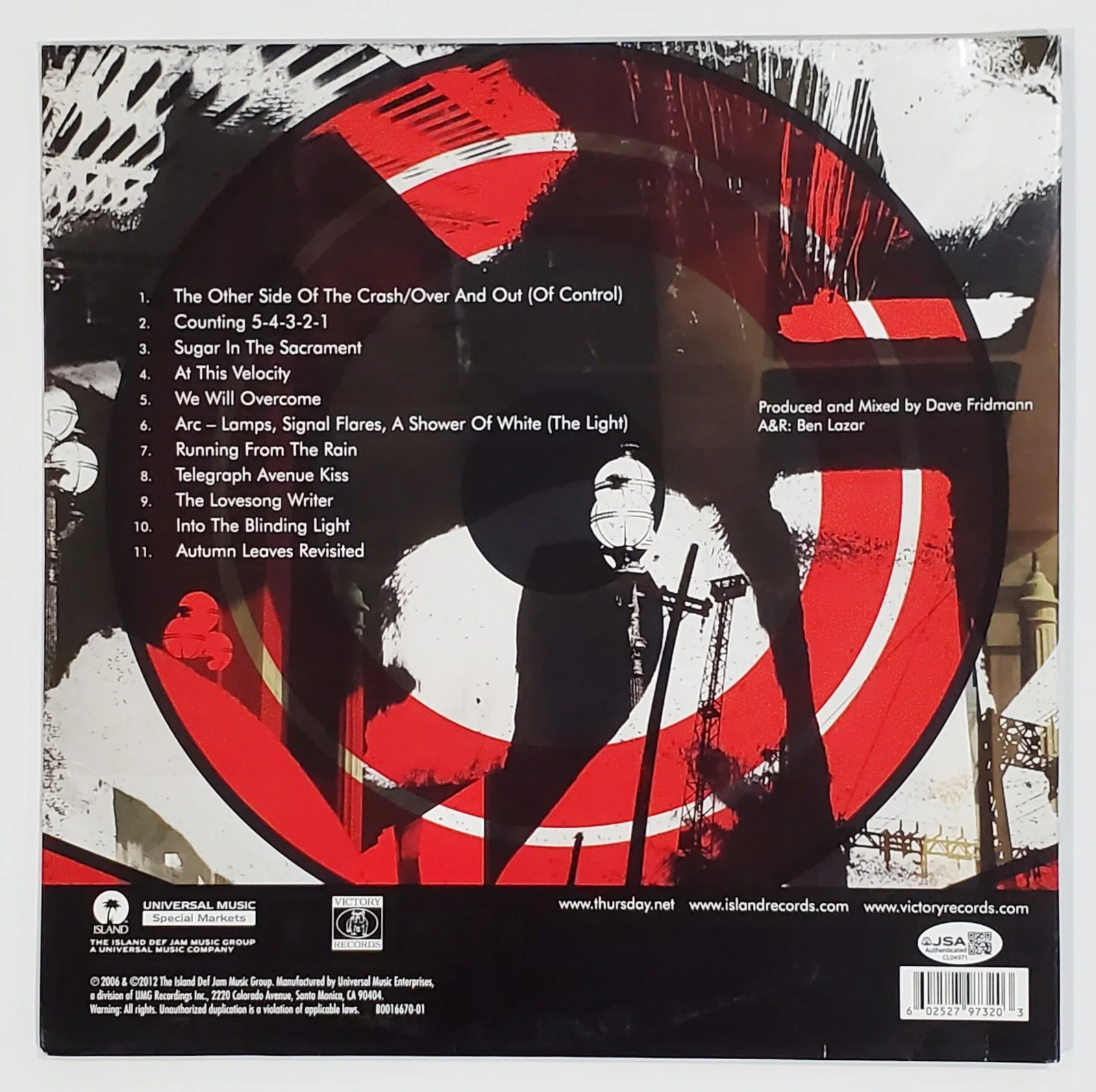 THURSDAY BAND SIGNED CITY BY THE LIGHT DIVIDED VINYL LP RECORD ALBUM JSA CERT, изображение 2