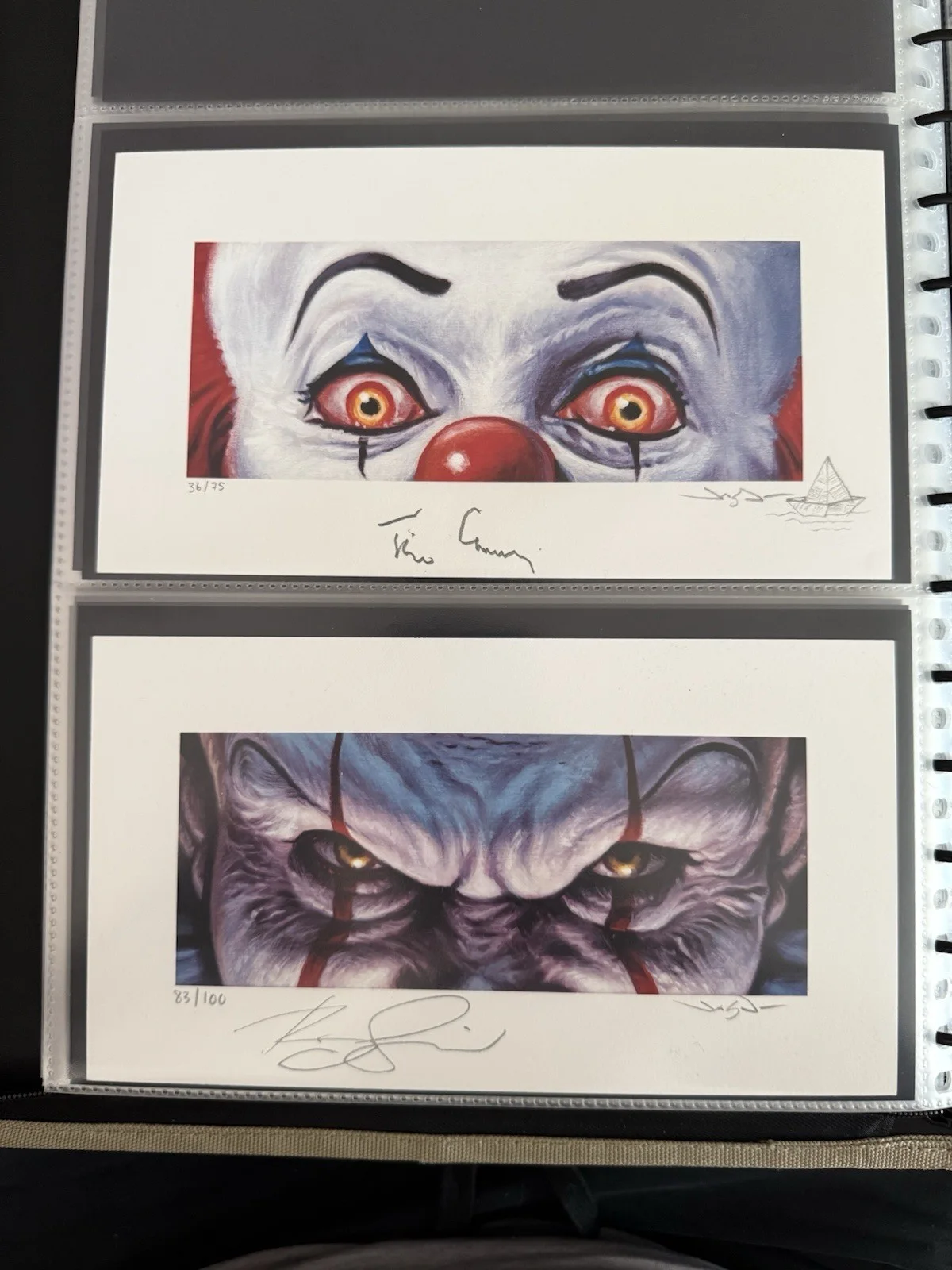 Tim Curry, Bill Skarsgard — Tim Curry Signed IT Print Bill Skarsgard Signed Pennywise Print Edmiston EWAF 2