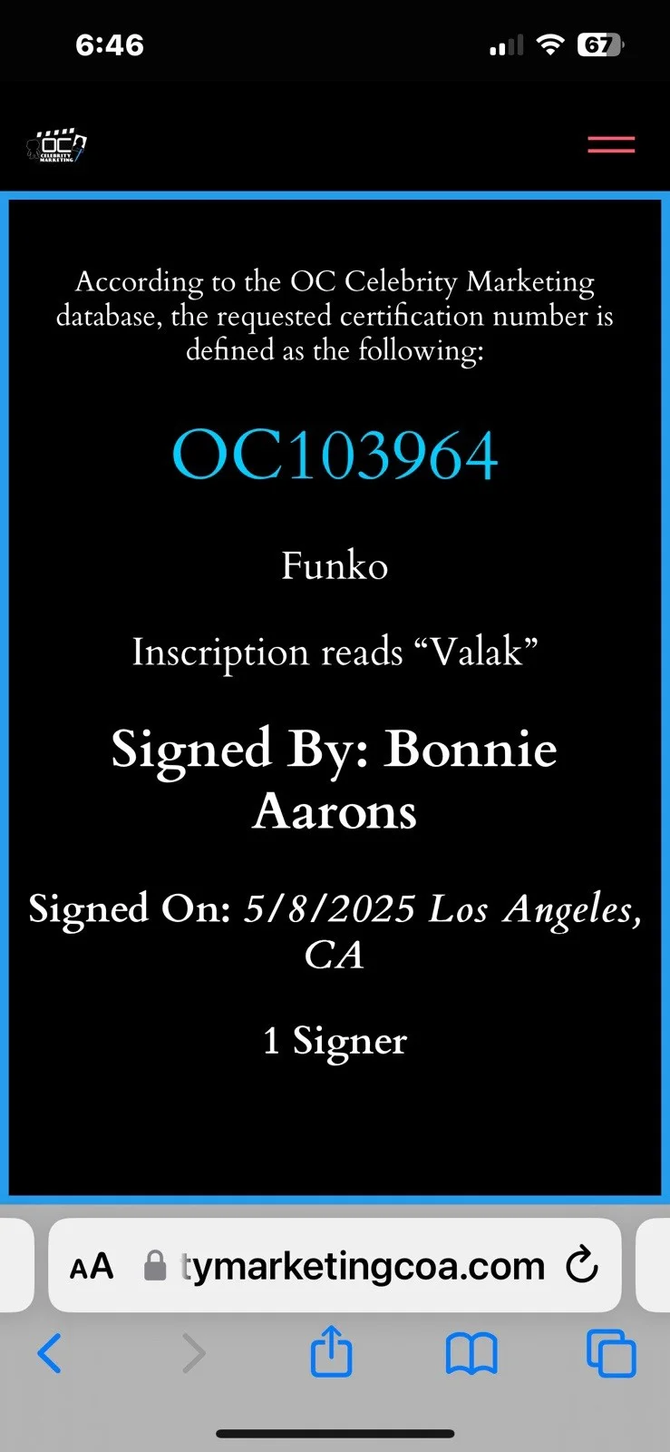 Bonnie Aarons — Bonnie Aarons Signed Autograph The Nun II Funko 1710 OC Celebrity Marketing COA, изображение 5