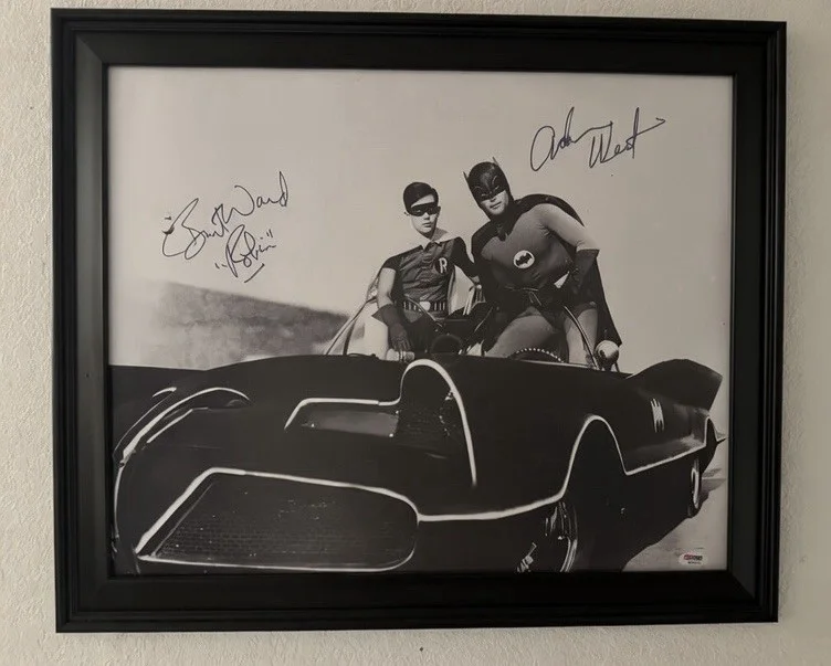 Adam West, Burt Ward, Yvonne Craig — Adam West & Burt Ward Signed Batman 16x20 Framed Black And White Photo - JSA LOA