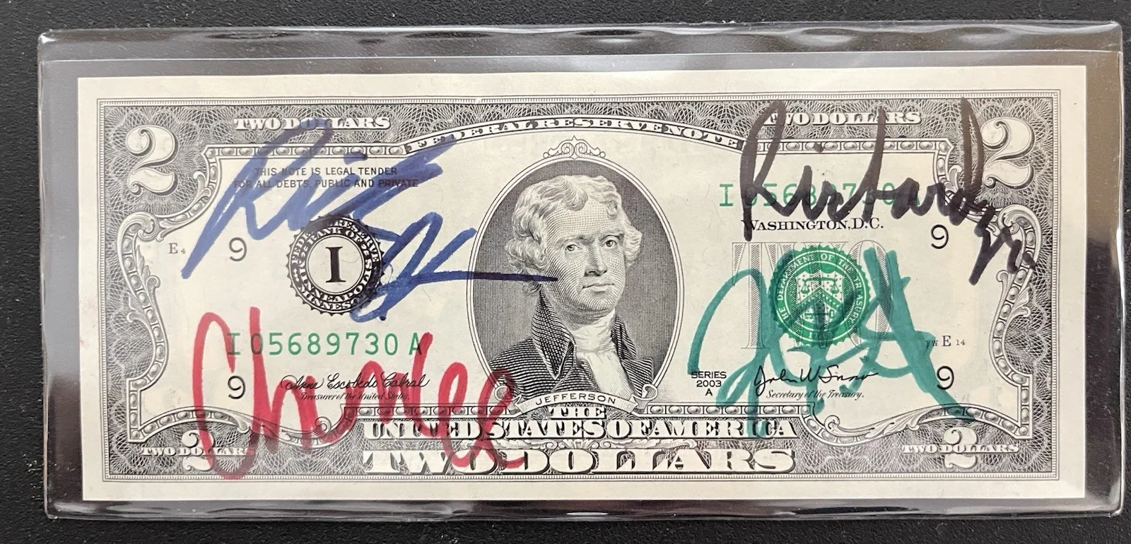 Rick Corey Old man Chumlee — Pawn Stars Autographed $2 Bill; Rick Harrison, Big Hoss Corey, Chumlee, Old Man