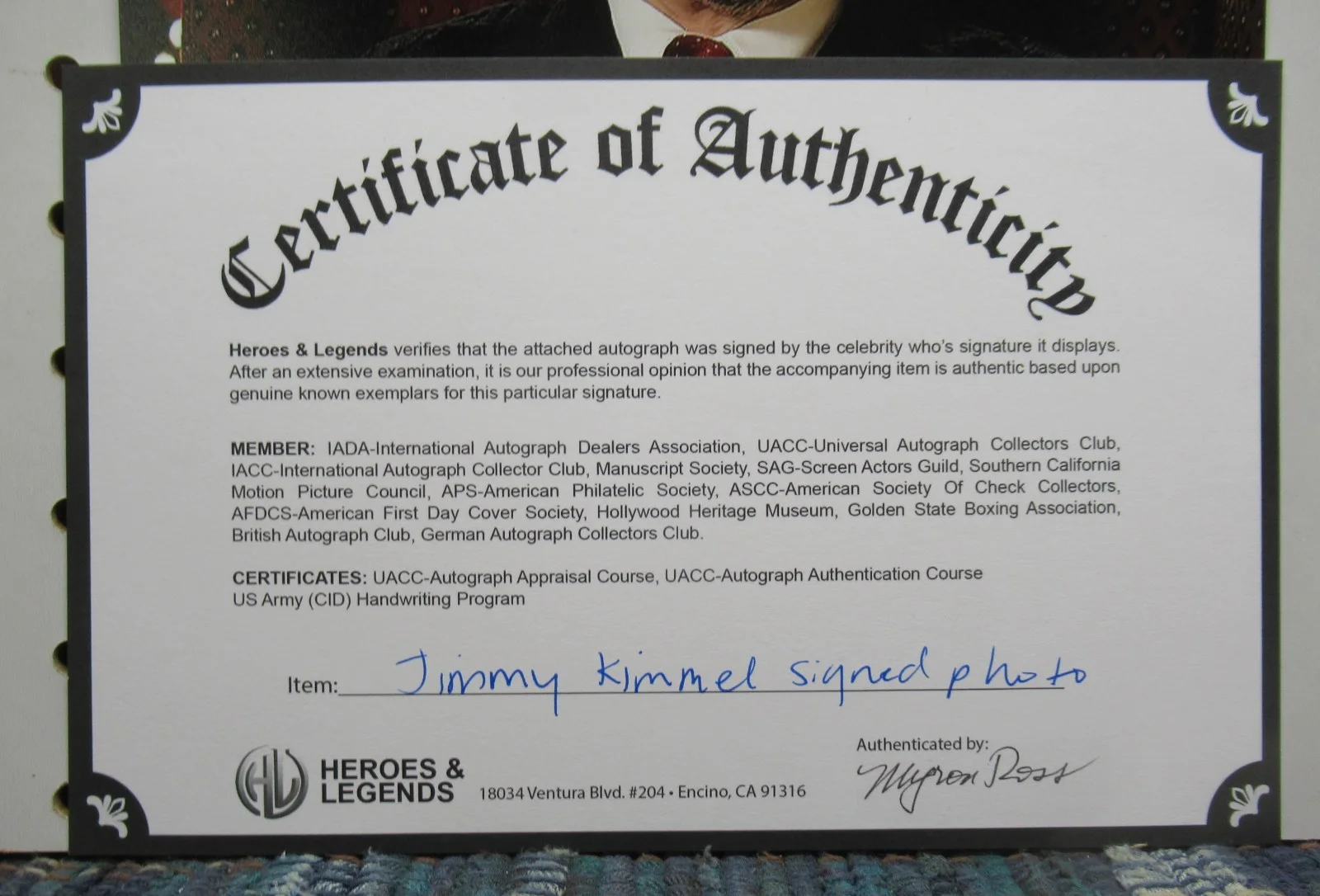 JIMMY KIMMEL — JIMMY KIMMEL LATE NIGHT TV HOST AUTOGRAPHED 8x10 PHOTO - W/COA, AND SLEEVE, изображение 4