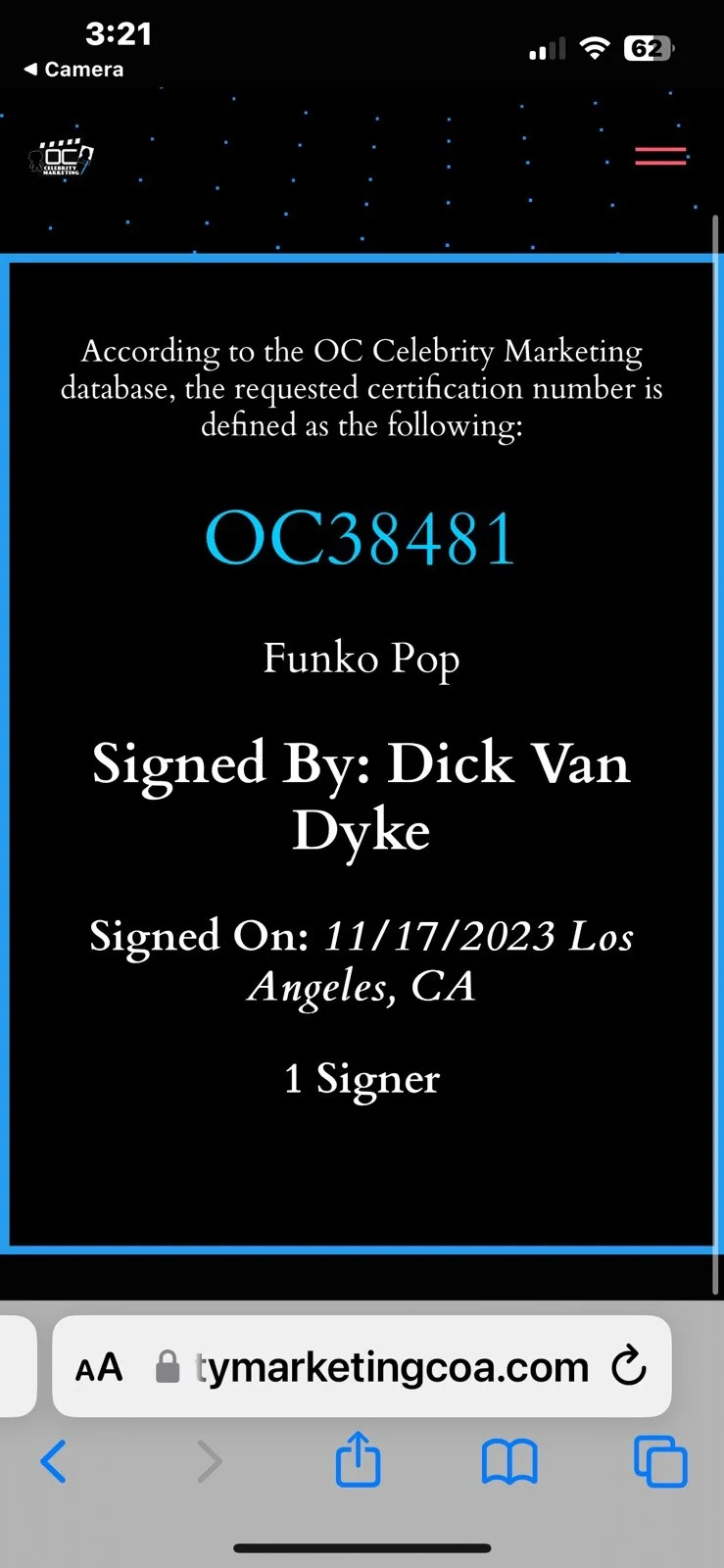 Dick Van Dyke — Dick Van Dyke autographed signed Funko Pop 299 Bert Marry Poppins Dual Cert Oran, изображение 5