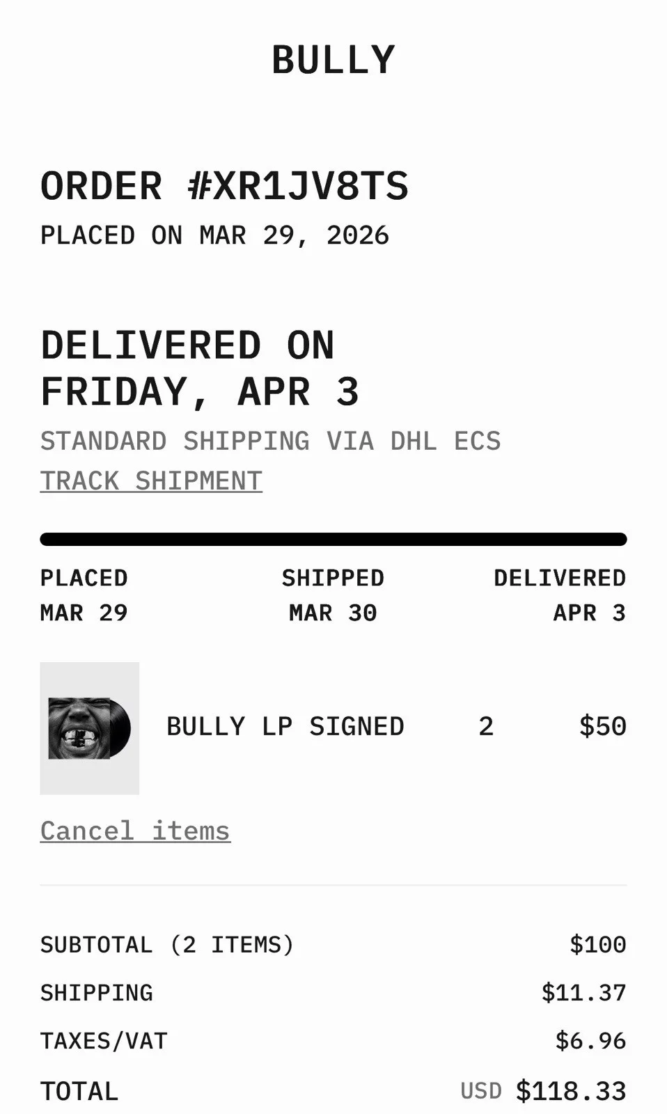 Ye - BULLY Vinyl (Black) SIGNED, изображение 3