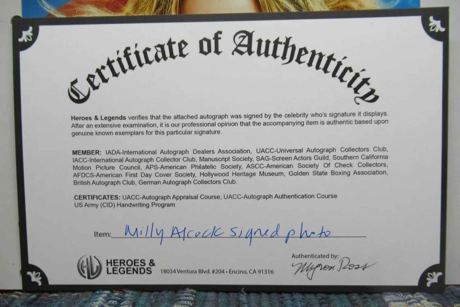MILLY ALCOCK — SUPERGIRL AND KRYTO - MILLY ALCOCK AUTOGRAPHED 8x10 PHOTO - W/COA, AND SLEEVE, изображение 5