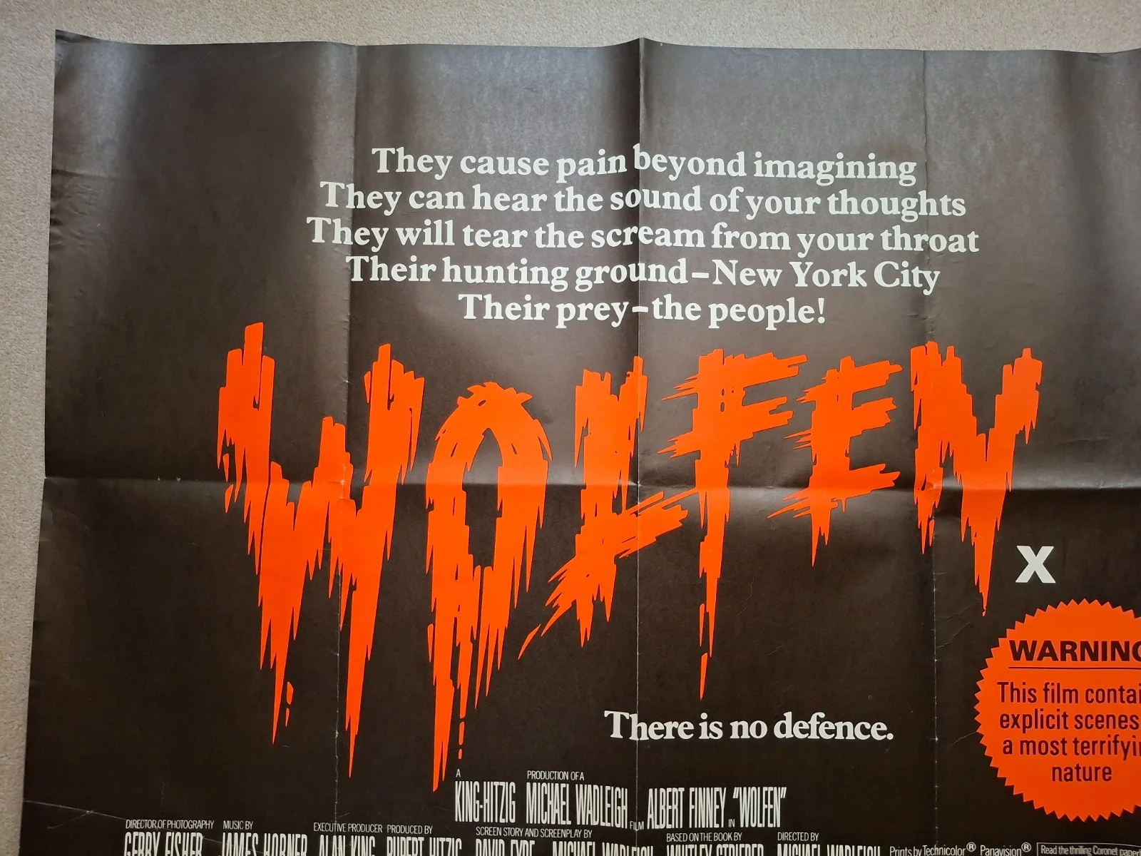 Wolfen Rare Original Film Cinema Movie Quad Poster Albert Finney 40 by 30 inches, изображение 2