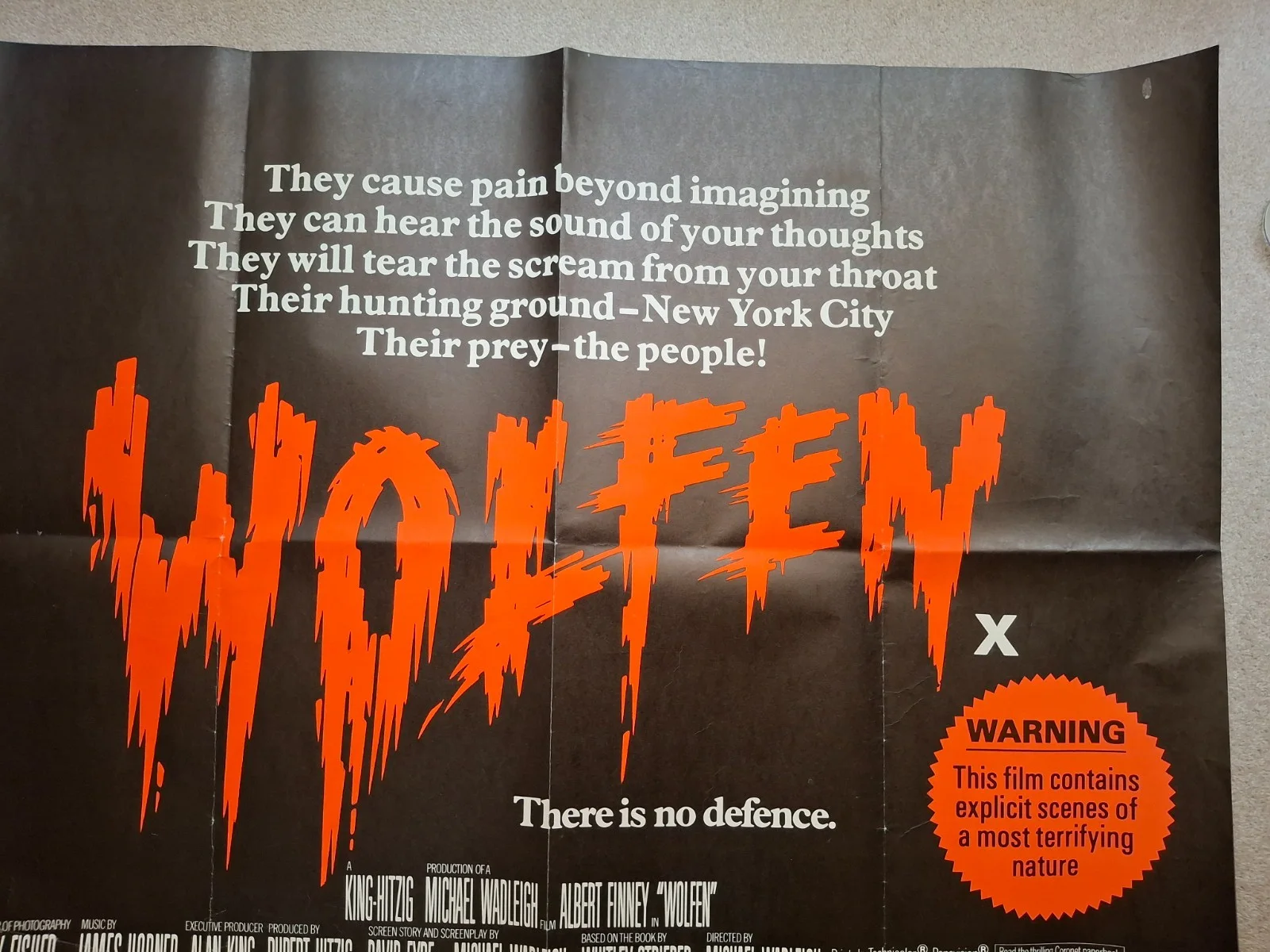 Wolfen Rare Original Film Cinema Movie Quad Poster Albert Finney 40 by 30 inches, изображение 3